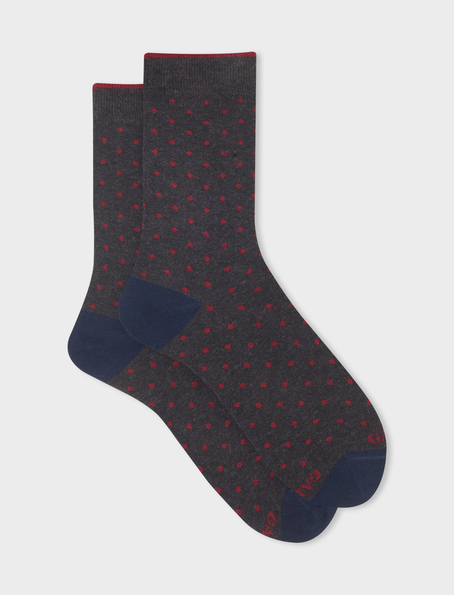Men's short charcoal grey cotton socks with polka dots - Gallo 1927 - Official Online Shop