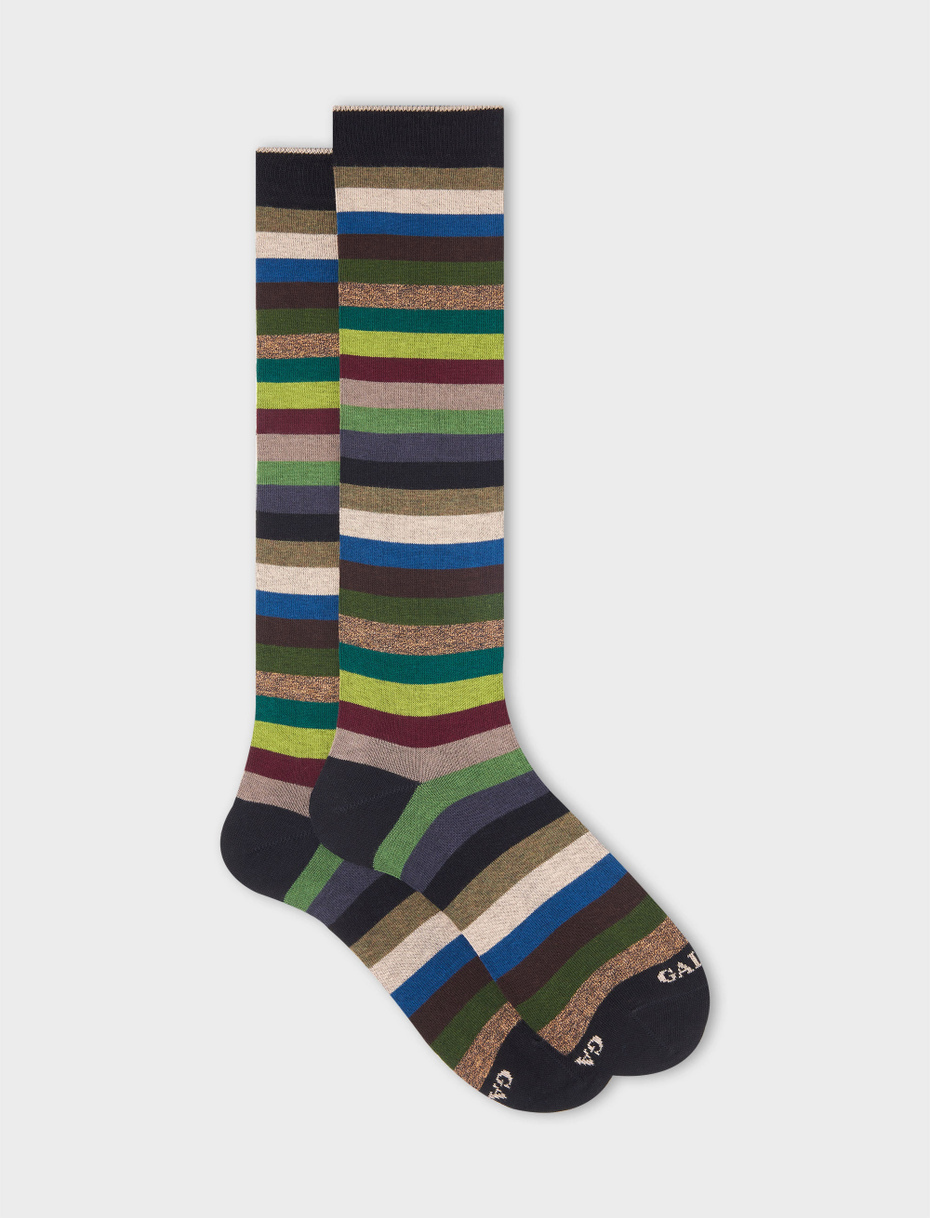 Men's long black cotton socks with even stripes - Gallo 1927 - Official Online Shop