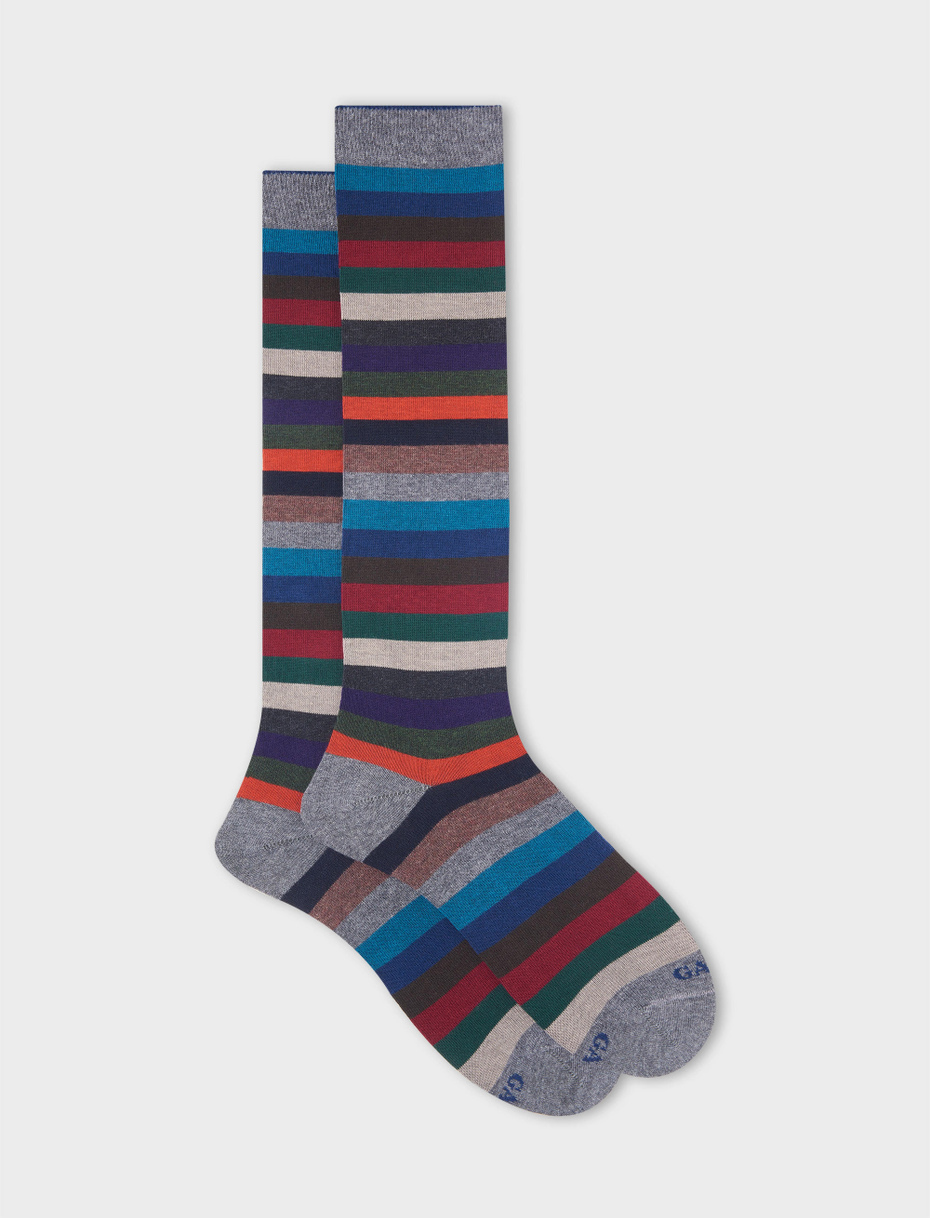 Men's long pyrite cotton socks with even stripes - Gallo 1927 - Official Online Shop