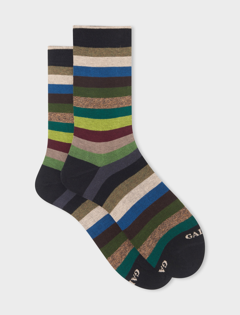 Men's short black cotton socks with even stripes - Gallo 1927 - Official Online Shop