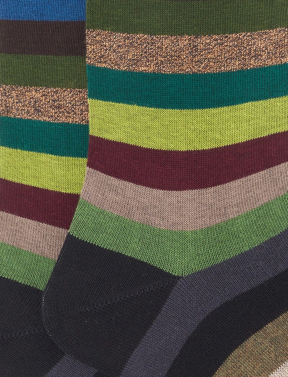Men's short black cotton socks with even stripes - Gallo 1927 - Official Online Shop