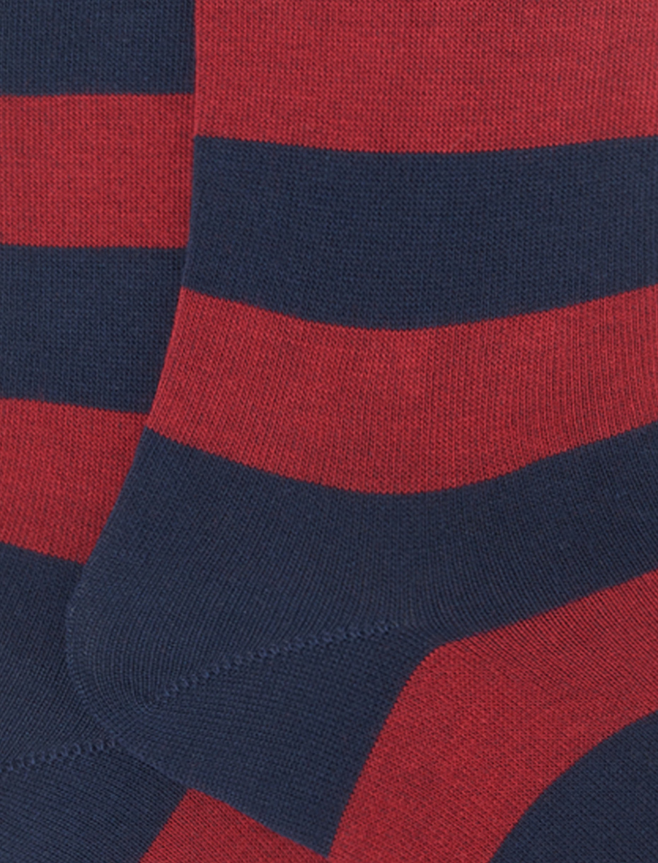 Men's long navy cotton socks with two-tone stripes - Gallo 1927 - Official Online Shop