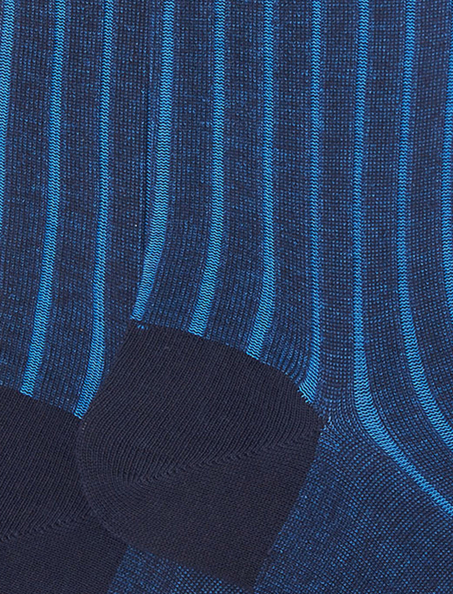 Men's long blue plated cotton socks with wide rib stitch - Gallo 1927 - Official Online Shop