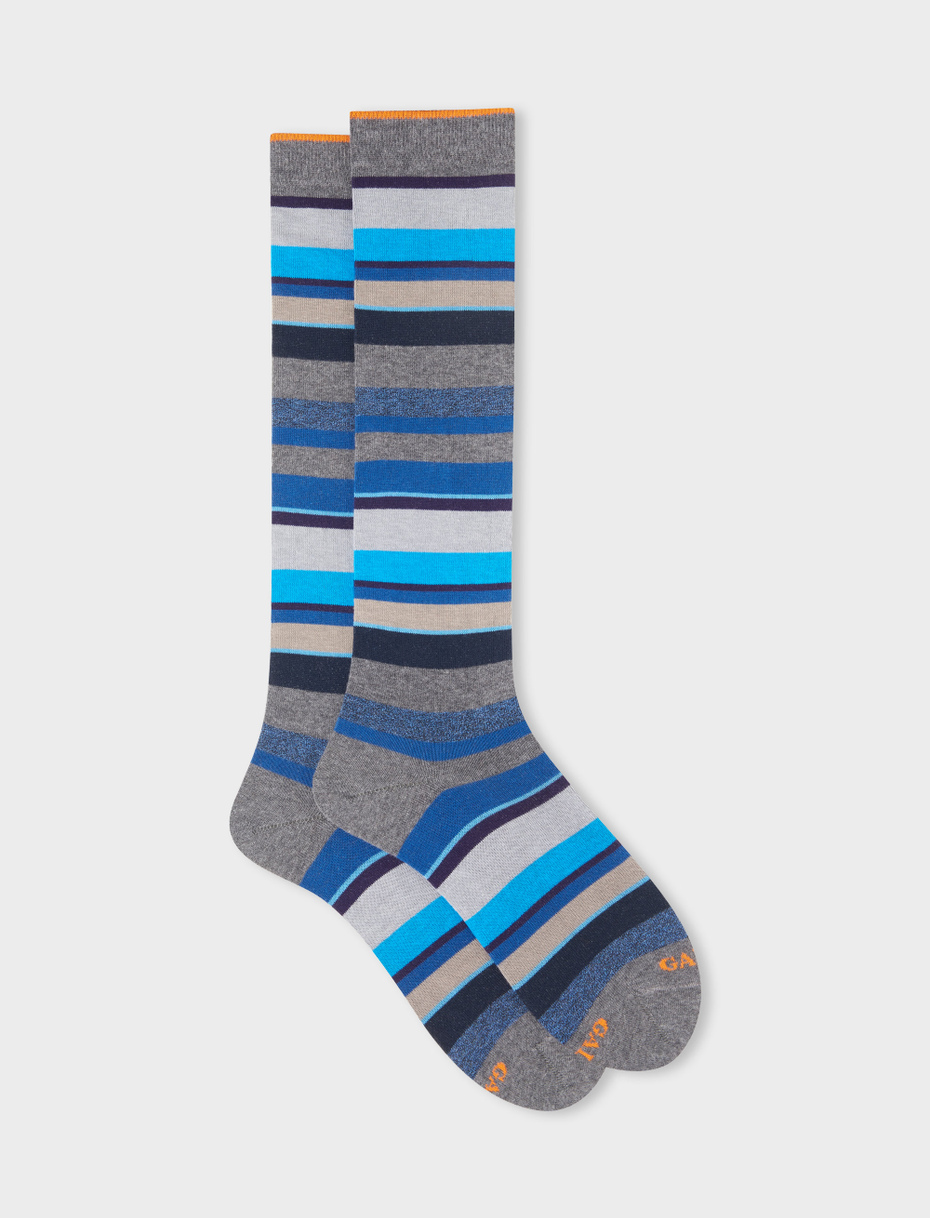 Men's long pyrite cotton socks with multicoloured stripes - Gallo 1927 - Official Online Shop