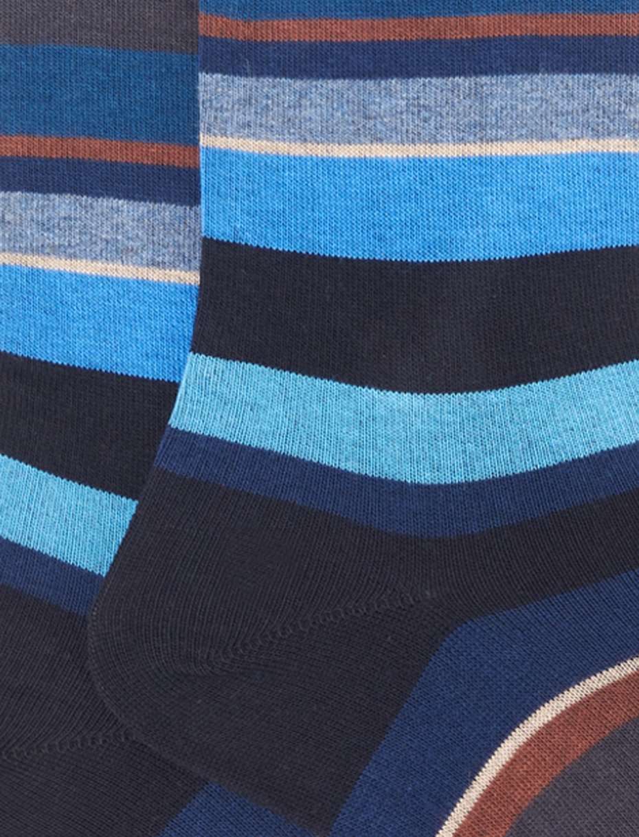 Men's long blue/sand cotton socks with multicoloured stripes - Gallo 1927 - Official Online Shop