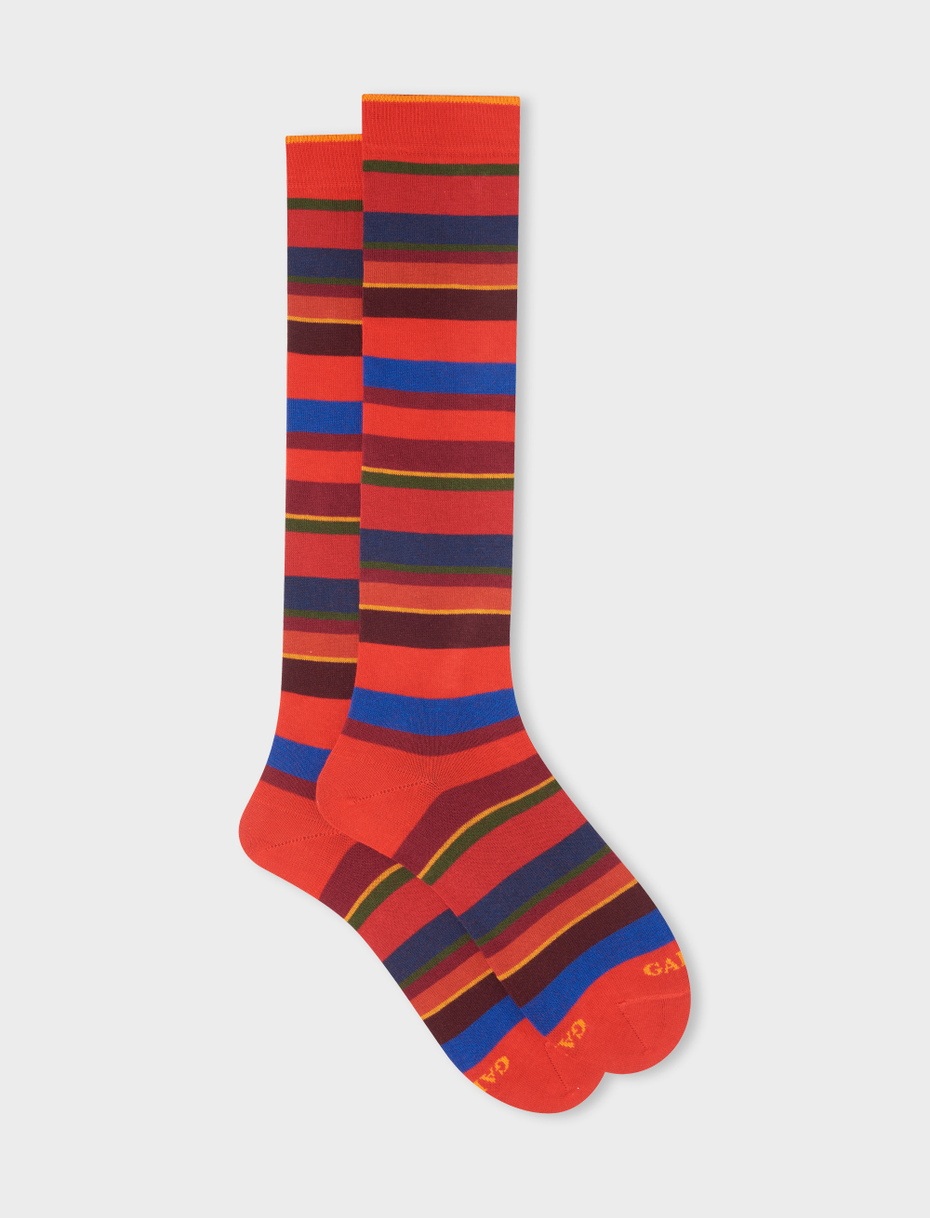Calze lunghe uomo cotone rosso righe multicolor - Gallo 1927 - Official Online Shop