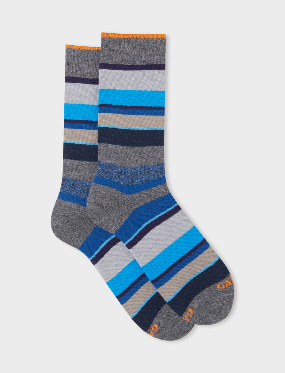 Men's short pyrite cotton socks with multicoloured stripes - Gallo 1927 - Official Online Shop