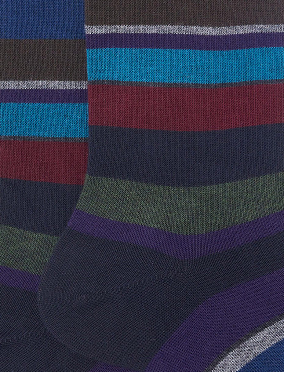 Men's short blue/burgundy cotton socks with multicoloured stripes - Gallo 1927 - Official Online Shop