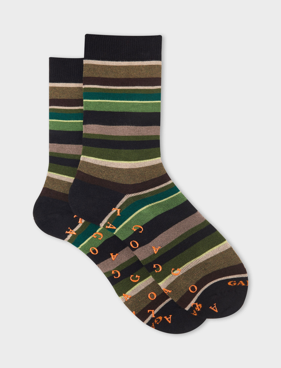 Men's short non-slip black cotton socks with multicoloured stripes - Gallo 1927 - Official Online Shop
