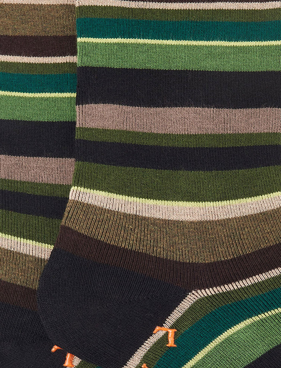 Men's short non-slip black cotton socks with multicoloured stripes - Gallo 1927 - Official Online Shop