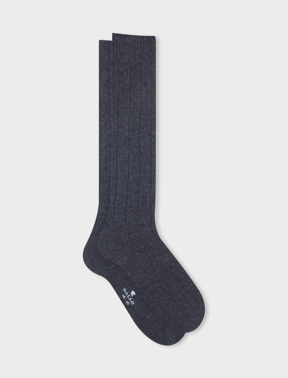 Women's long ribbed plain charcoal grey cashmere socks - Gallo 1927 - Official Online Shop