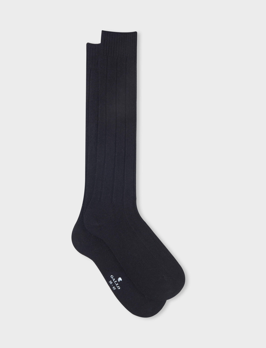 Women's long ribbed plain black cashmere socks - Gallo 1927 - Official Online Shop