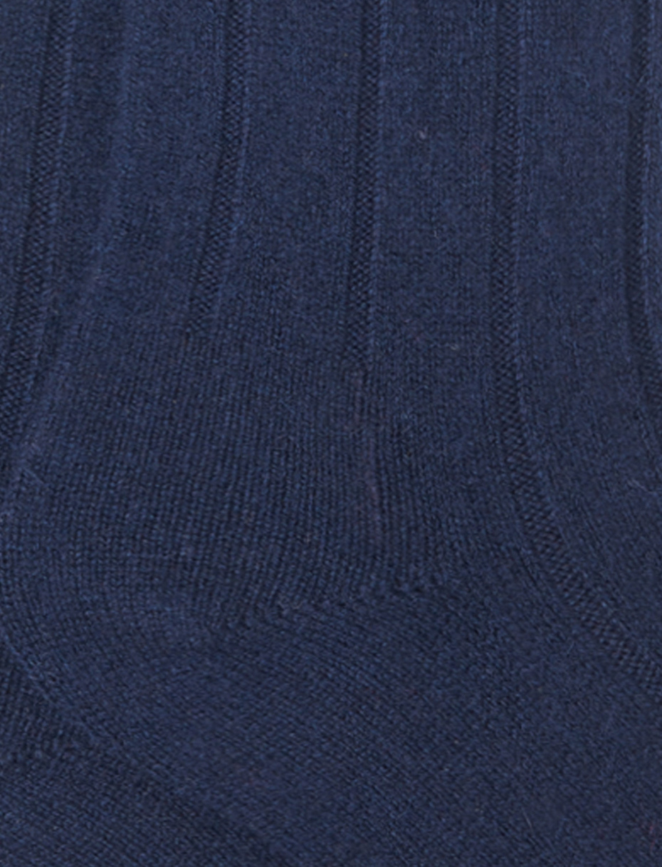 Women's long ribbed plain blue cashmere socks - Gallo 1927 - Official Online Shop