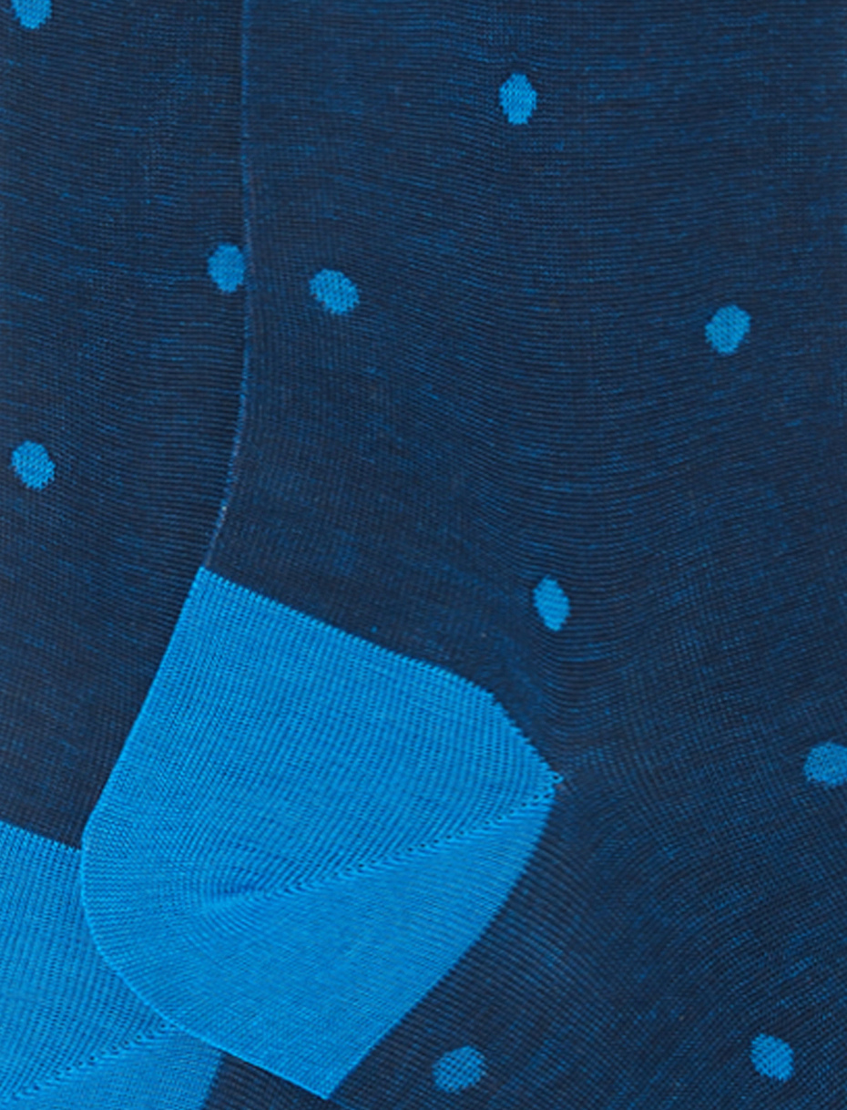 Men's long ocean blue/topaz cotton socks with polka dots on iridescent base - Gallo 1927 - Official Online Shop