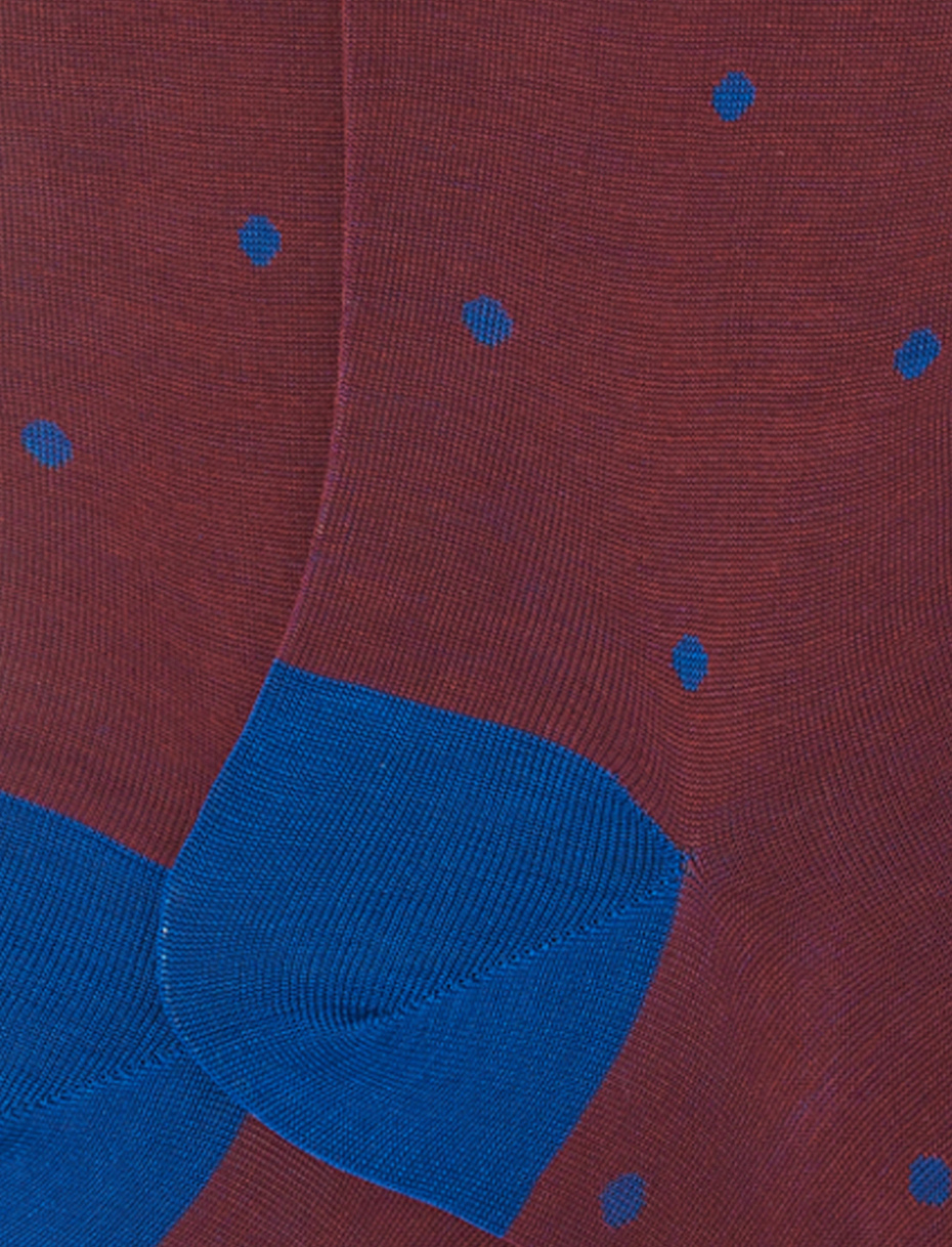 Men's long burnt brown cotton socks with polka dots on iridescent base - Gallo 1927 - Official Online Shop