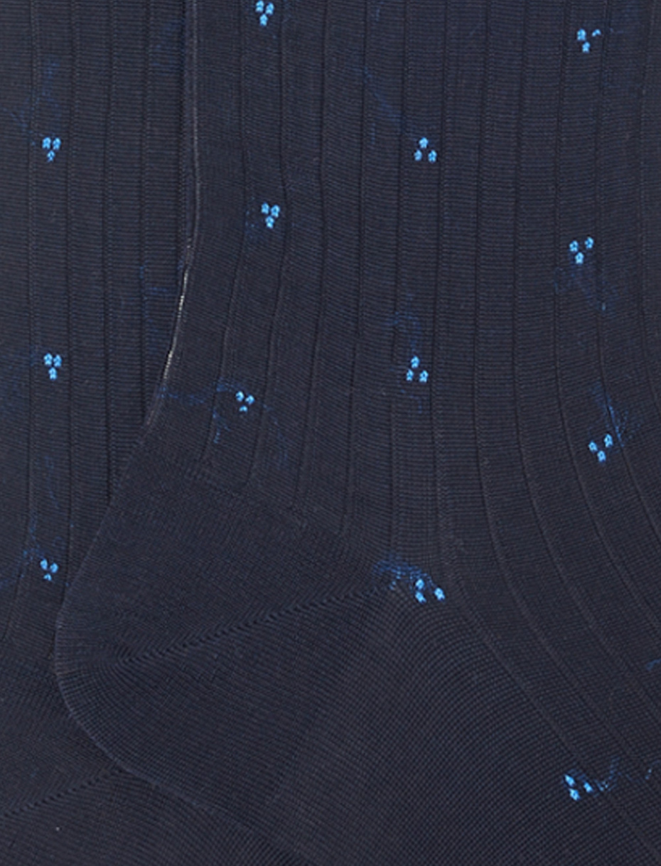 Men's long blue cotton socks with air-force blue embroidery - Gallo 1927 - Official Online Shop