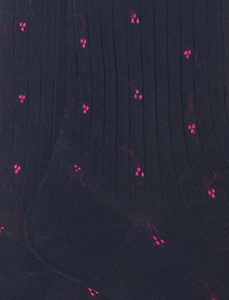 Men's long blue cotton socks with fuchsia embroidery - Gallo 1927 - Official Online Shop