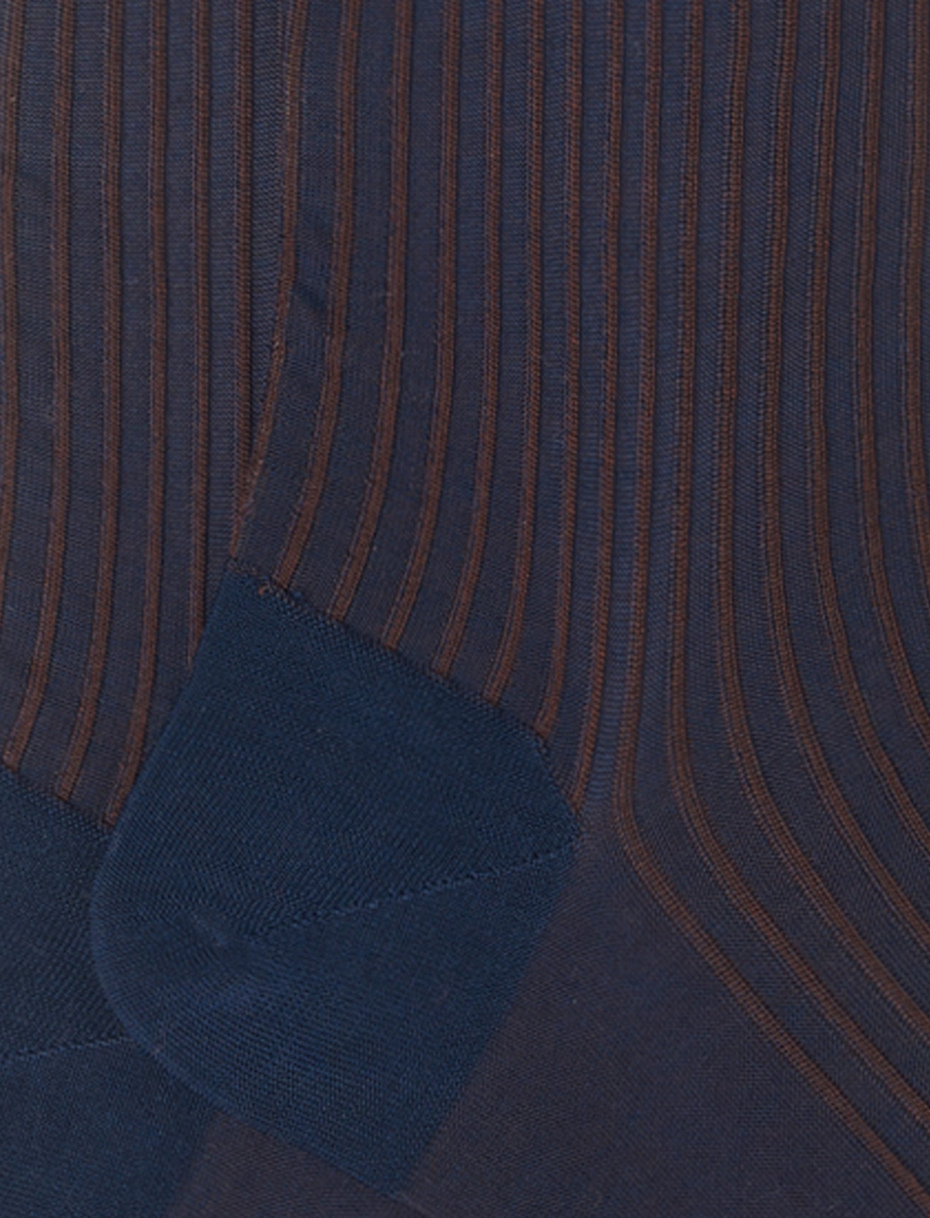 Men's long ocean blue/tobacco twin-rib cotton socks - Gallo 1927 - Official Online Shop