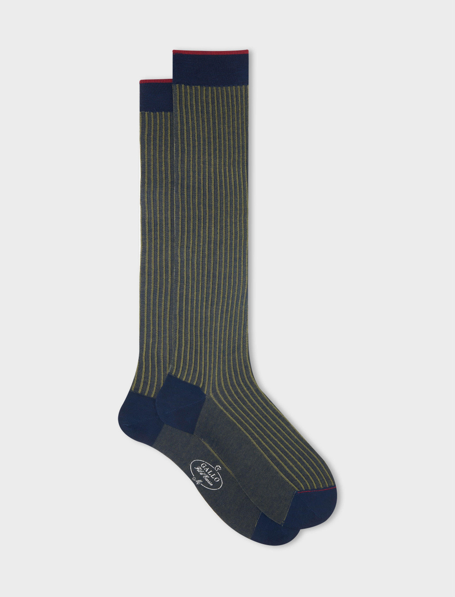 Men's long ocean blue/moss green twin-rib cotton socks - Gallo 1927 - Official Online Shop