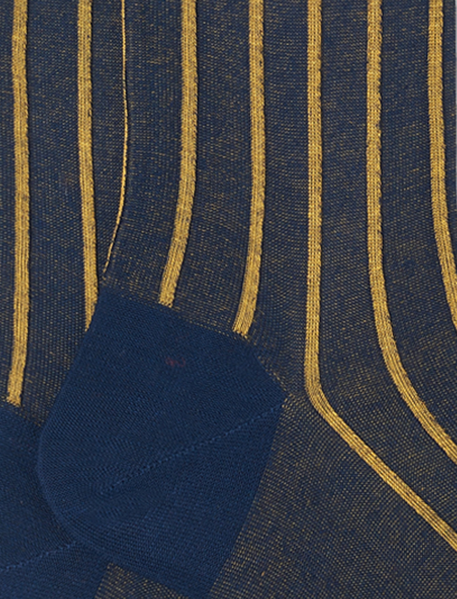Men's long ocean blue/gold socks in spaced twin-rib cotton - Gallo 1927 - Official Online Shop
