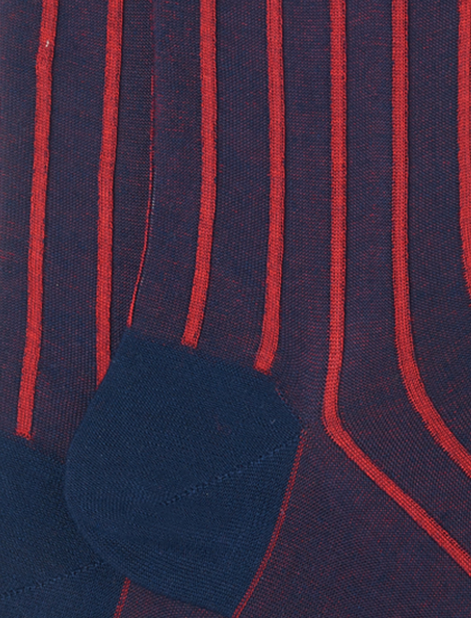 Men's long ocean blue/poppy socks in spaced twin-rib cotton - Gallo 1927 - Official Online Shop
