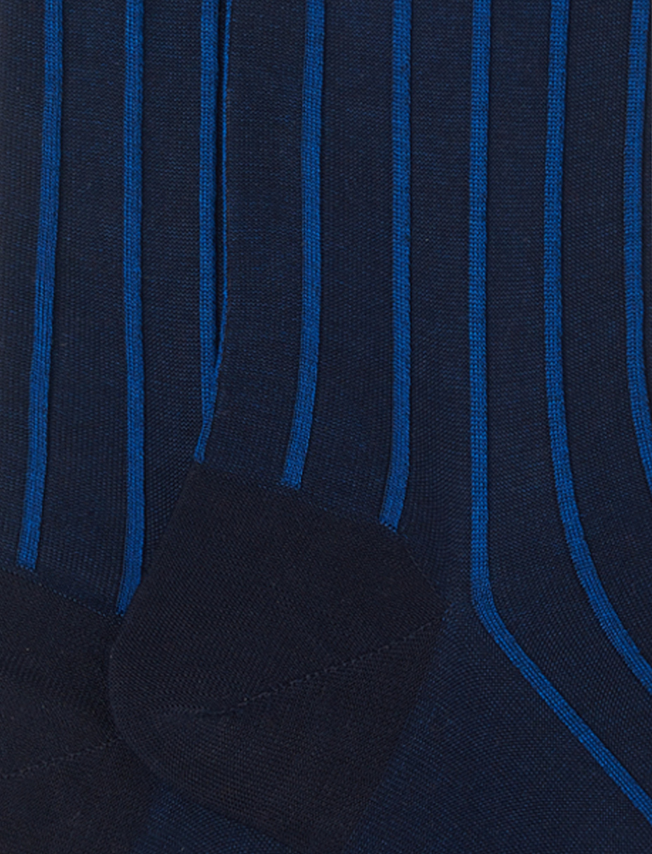 Men's long blue/cosmos socks in spaced twin-rib cotton - Gallo 1927 - Official Online Shop
