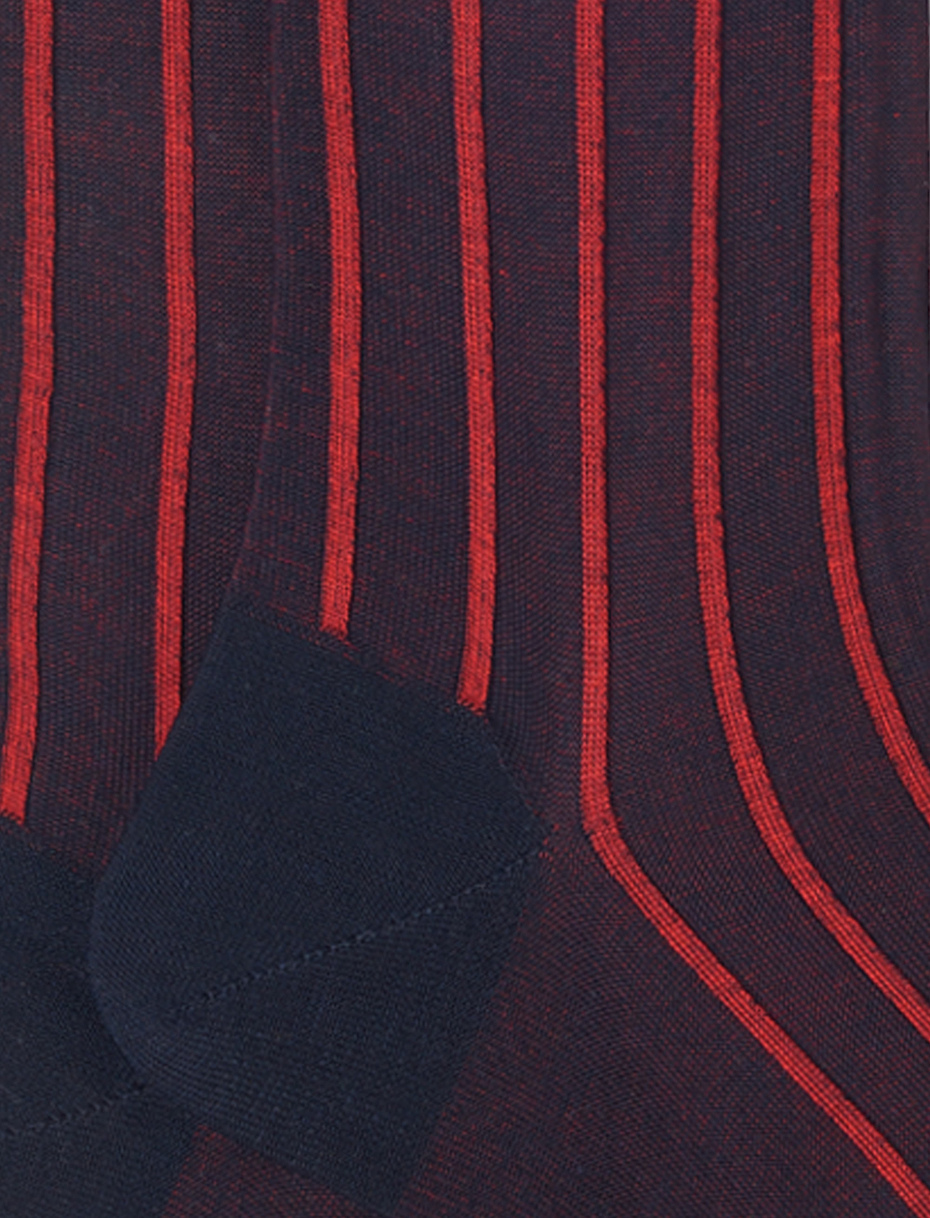 Men's long blue/poppy socks in spaced twin-rib cotton - Gallo 1927 - Official Online Shop