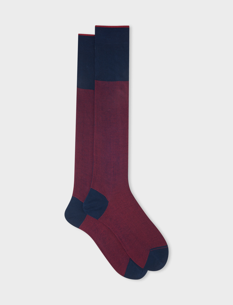 Men's long ocean blue cotton socks with pearly effect - Gallo 1927 - Official Online Shop