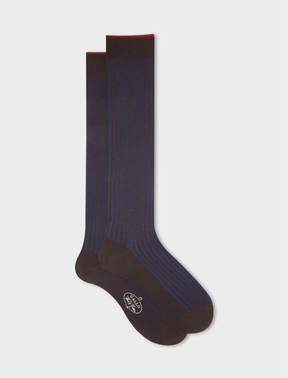 Men's long brown plated cotton and wool socks - Gallo 1927 - Official Online Shop
