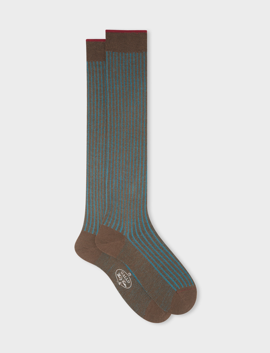 Men's long bark-coloured plated cotton and wool socks - Gallo 1927 - Official Online Shop