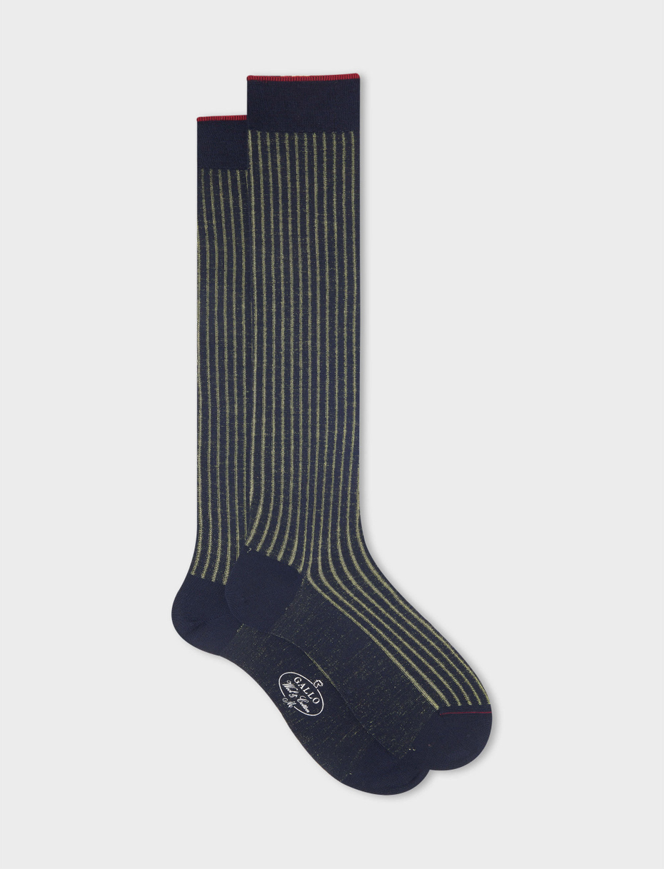 Men's long blue/limoncello plated cotton and wool socks - Gallo 1927 - Official Online Shop