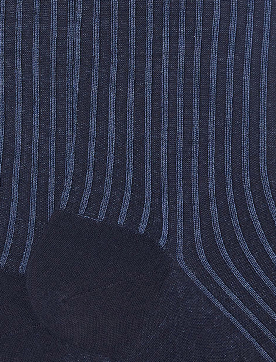 Men's long blue twin-rib cotton and wool socks - Gallo 1927 - Official Online Shop