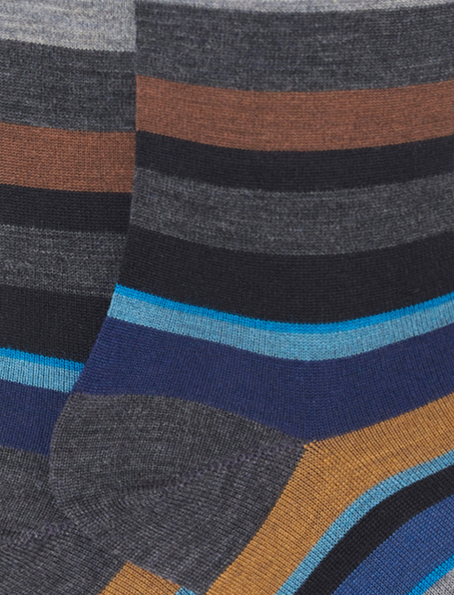 Men's long iron grey wool socks with multicoloured stripes - Gallo 1927 - Official Online Shop