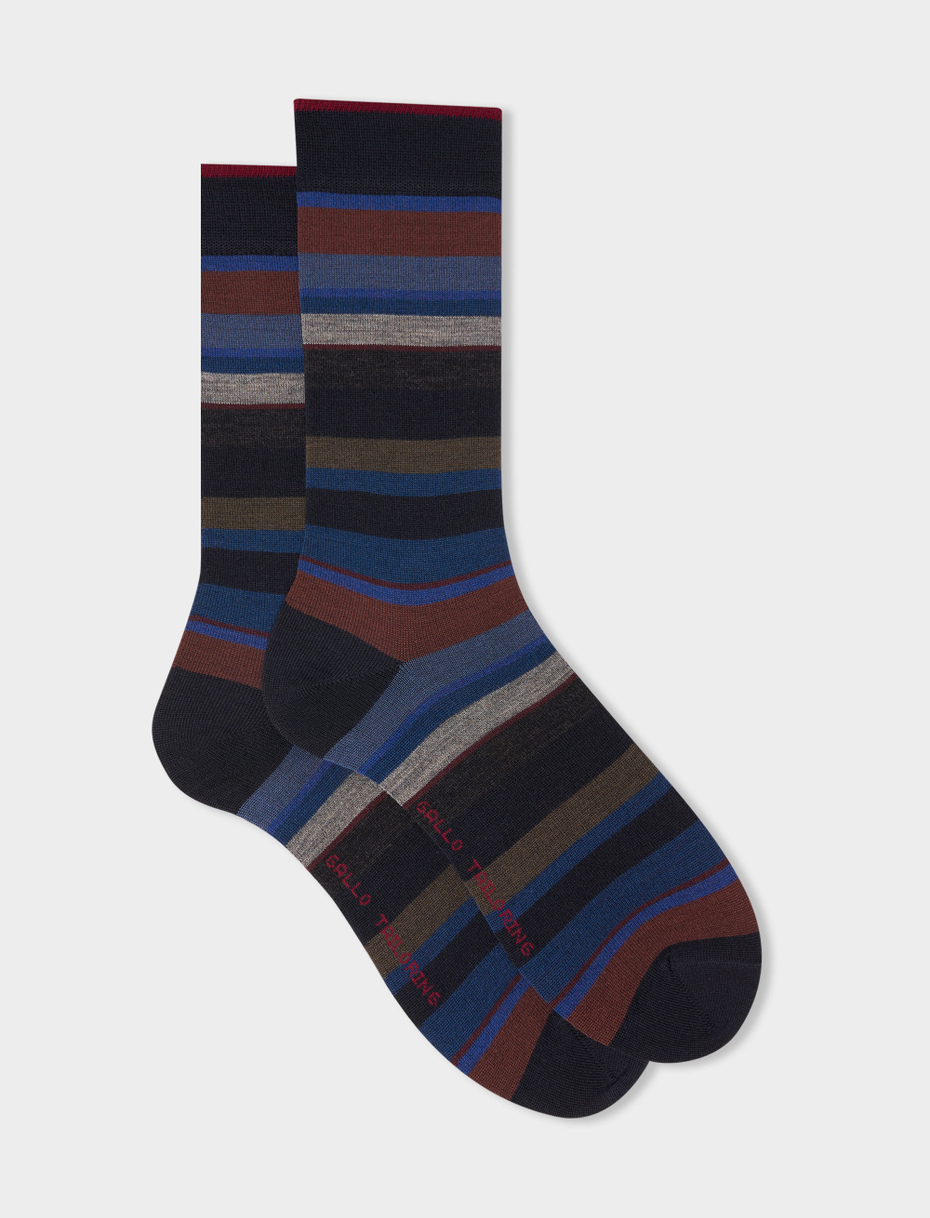 Men's short blue wool socks with multicoloured stripes - Gallo 1927 - Official Online Shop