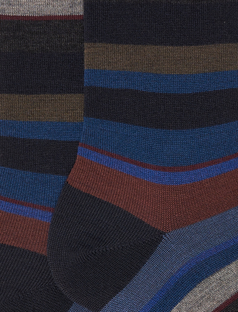Men's short blue wool socks with multicoloured stripes - Gallo 1927 - Official Online Shop
