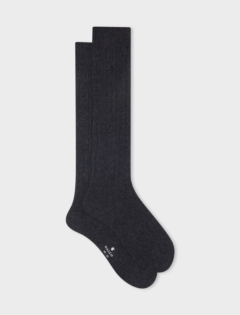 Men's long ribbed plain charcoal grey cashmere socks - Gallo 1927 - Official Online Shop