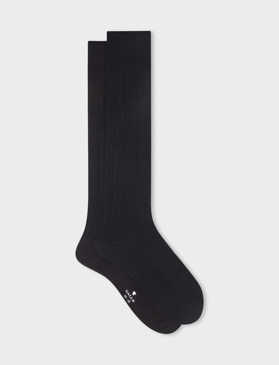Men's long ribbed plain black cashmere socks - Gallo 1927 - Official Online Shop