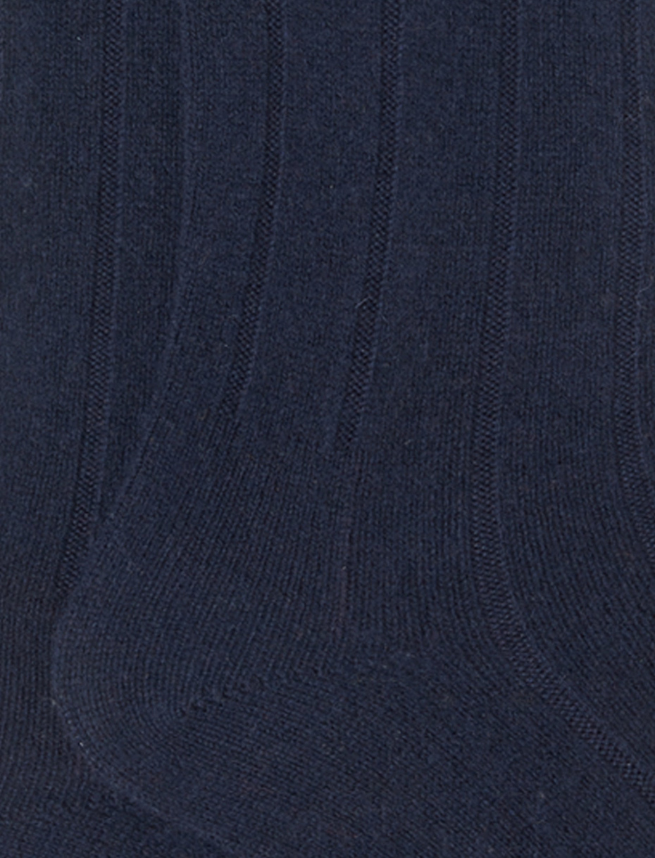 Calze lunghe uomo cashmere blu tinta unita a coste - Gallo 1927 - Official Online Shop