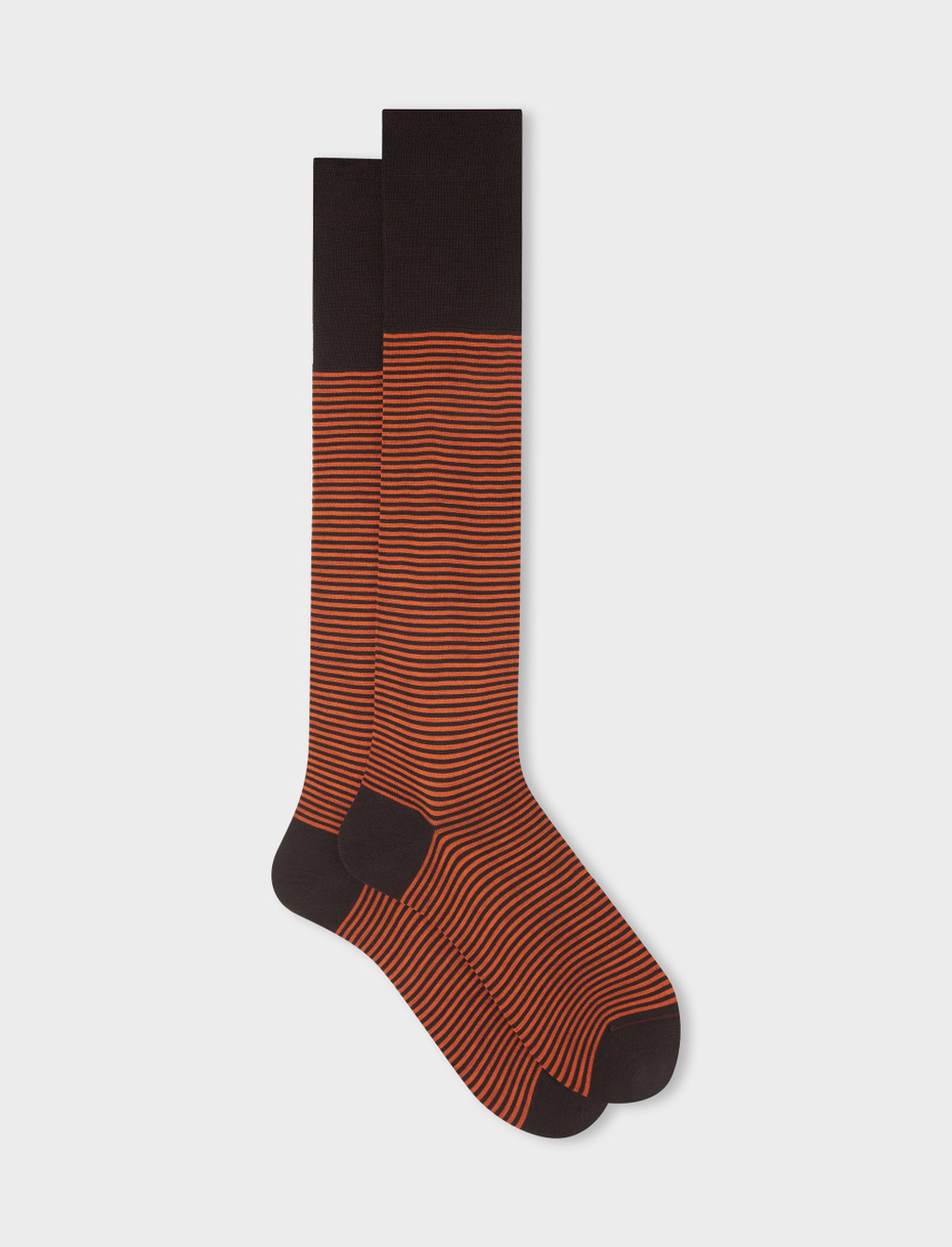 Men's long brown wool and cotton socks with Windsor stripes - Gallo 1927 - Official Online Shop