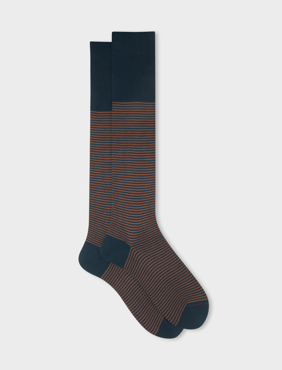 Men's long bottle-coloured wool and cotton socks with Windsor stripes - Gallo 1927 - Official Online Shop