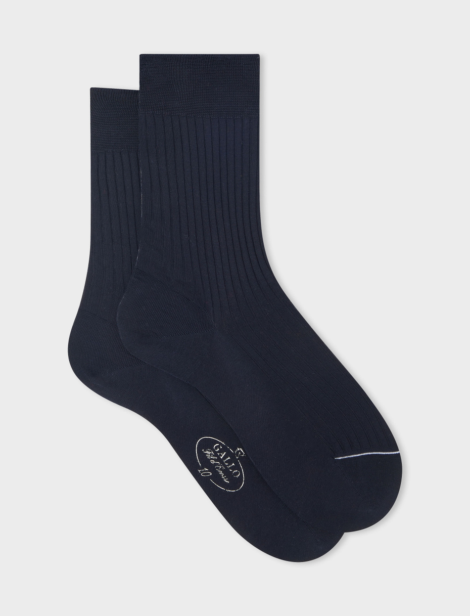 Men's short ribbed plain blue cotton socks - Gallo 1927 - Official Online Shop