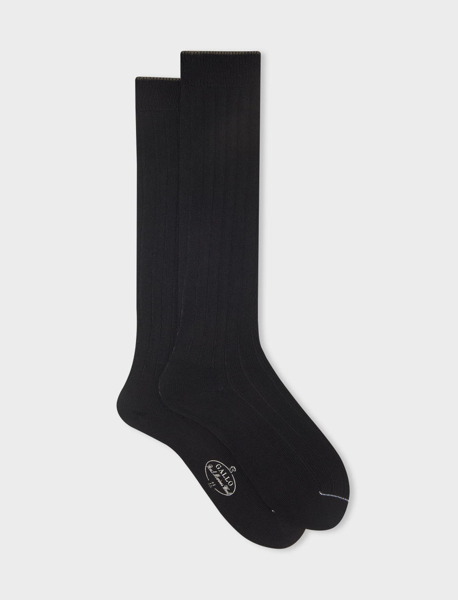 Men's long ribbed plain black wool socks - Gallo 1927 - Official Online Shop