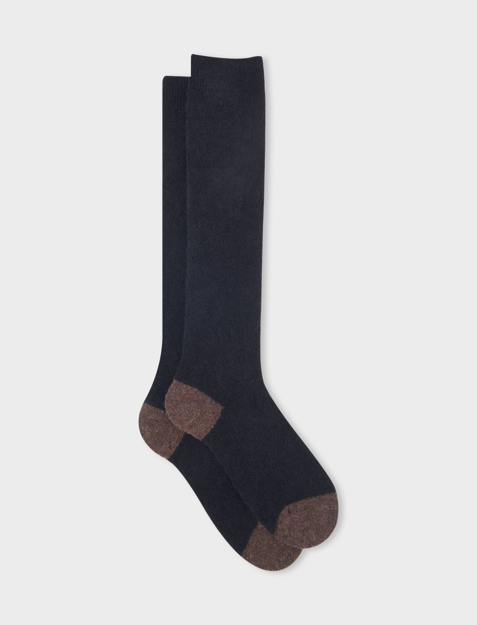 Women's long plain black bouclé wool socks with contrasting details - Gallo 1927 - Official Online Shop