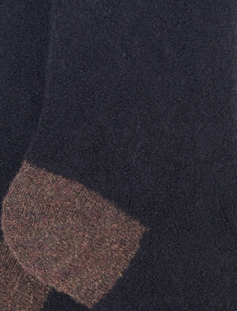 Women's long plain black bouclé wool socks with contrasting details - Gallo 1927 - Official Online Shop
