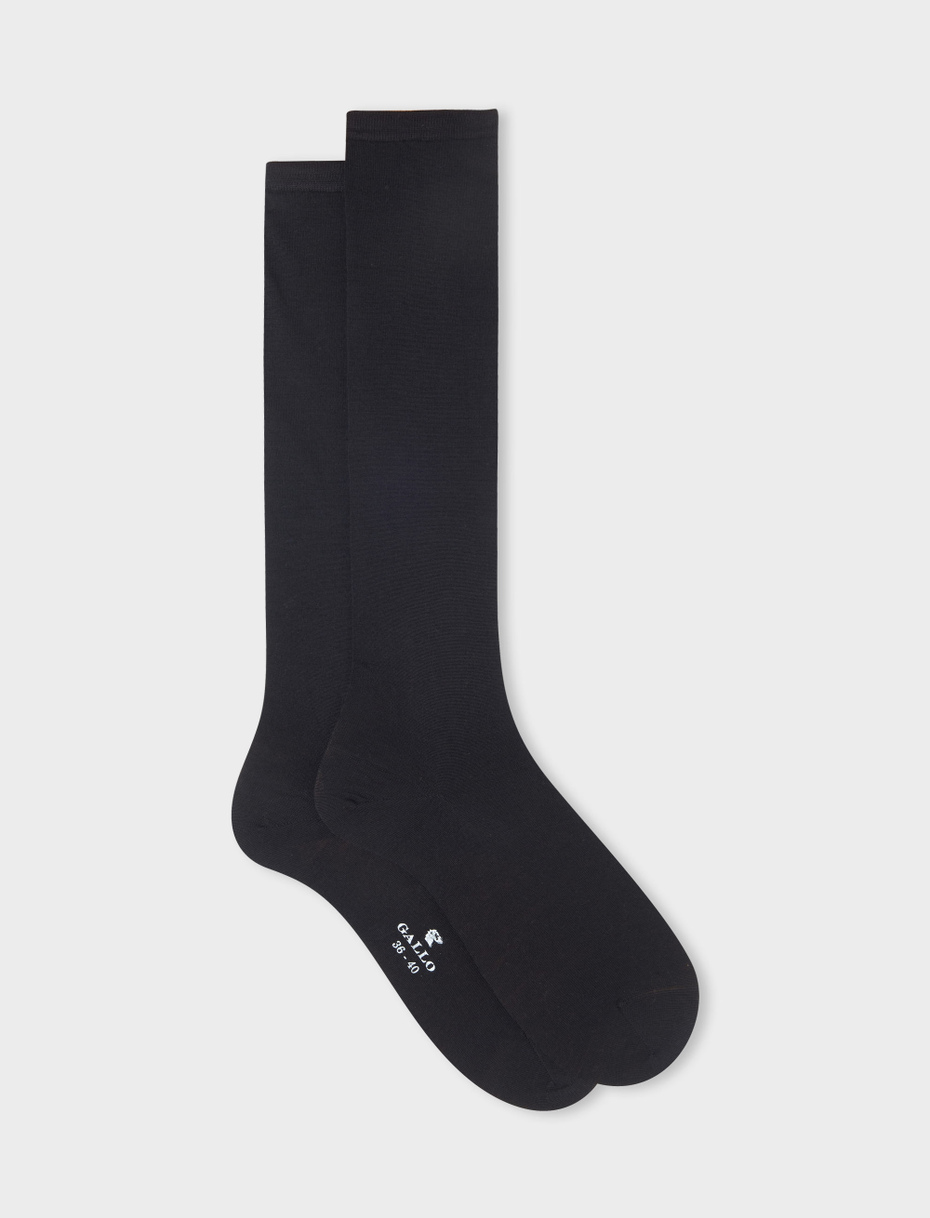 Women's long plain black wool socks - Gallo 1927 - Official Online Shop