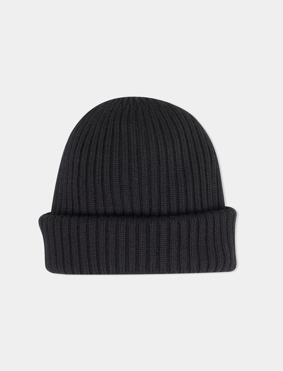 Unisex ribbed plain black beanie in wool, silk and cashmere - Gallo 1927 - Official Online Shop