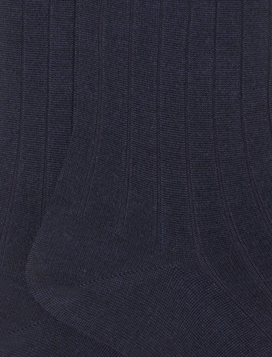 Calze lunghe uomo lana, seta e cashmere blu tinta unita a coste - Gallo 1927 - Official Online Shop