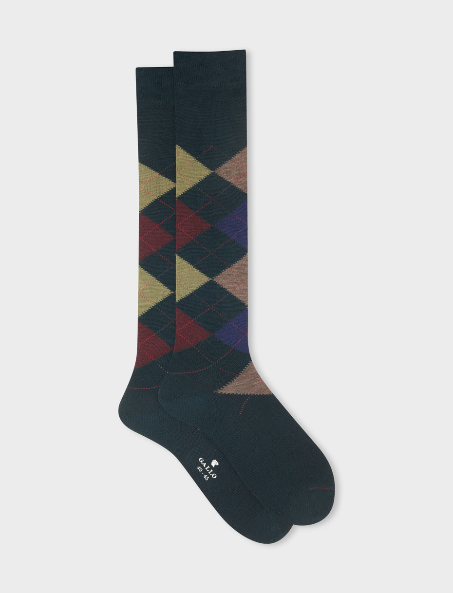 Men's long bottle-coloured wool socks with inlay motif - Gallo 1927 - Official Online Shop
