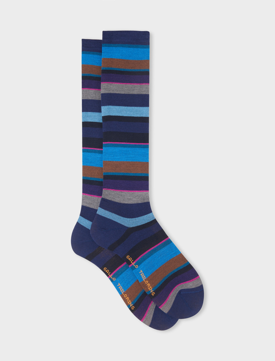 Women's long royal wool socks with multicoloured stripes - Gallo 1927 - Official Online Shop