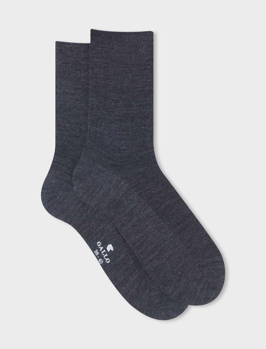 Women's short ribbed plain iron grey wool socks - Gallo 1927 - Official Online Shop